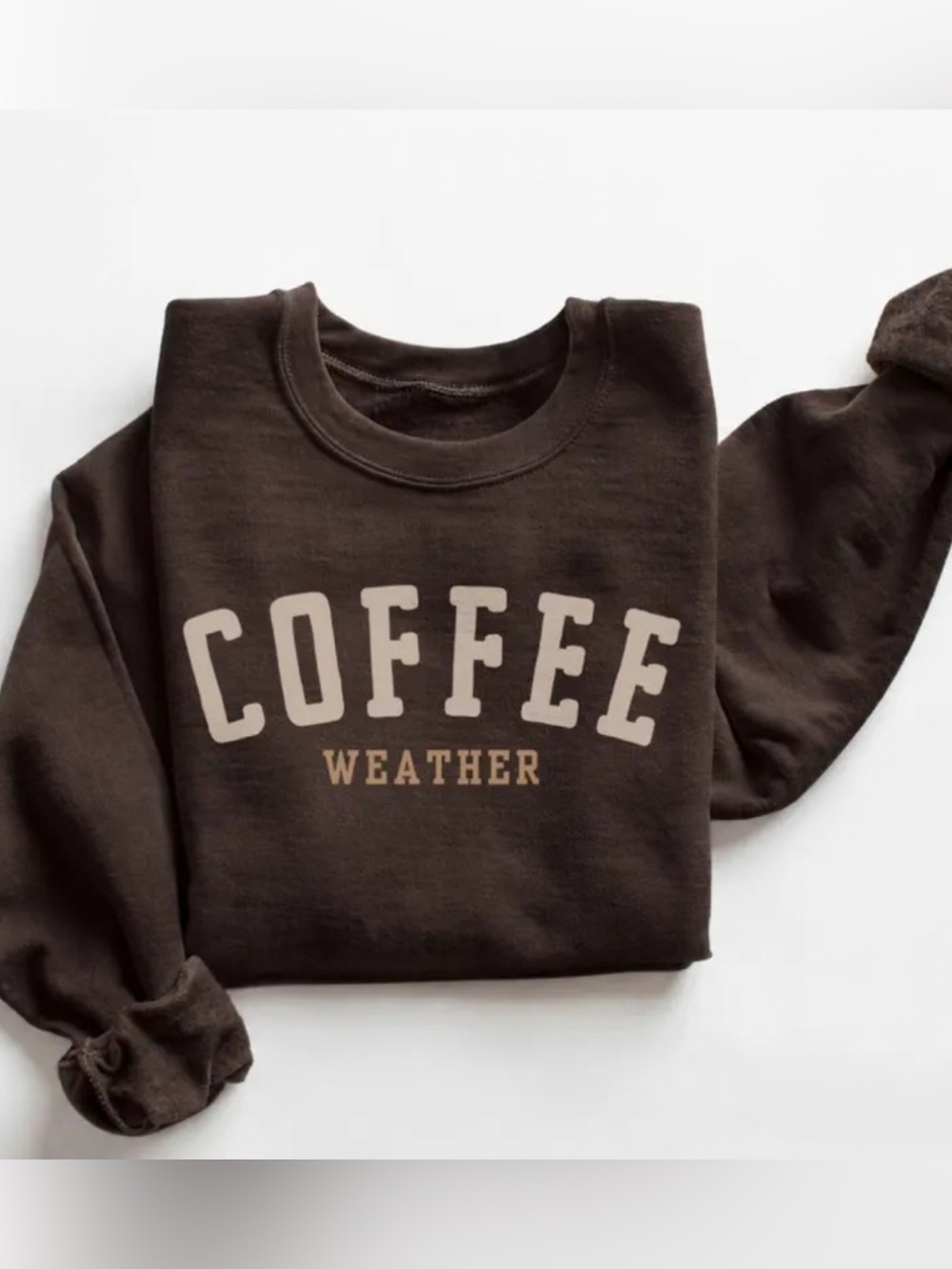 Gildan Women's Brown 'COFFEE WEATHER' Graphic Crewneck Sweatshirt